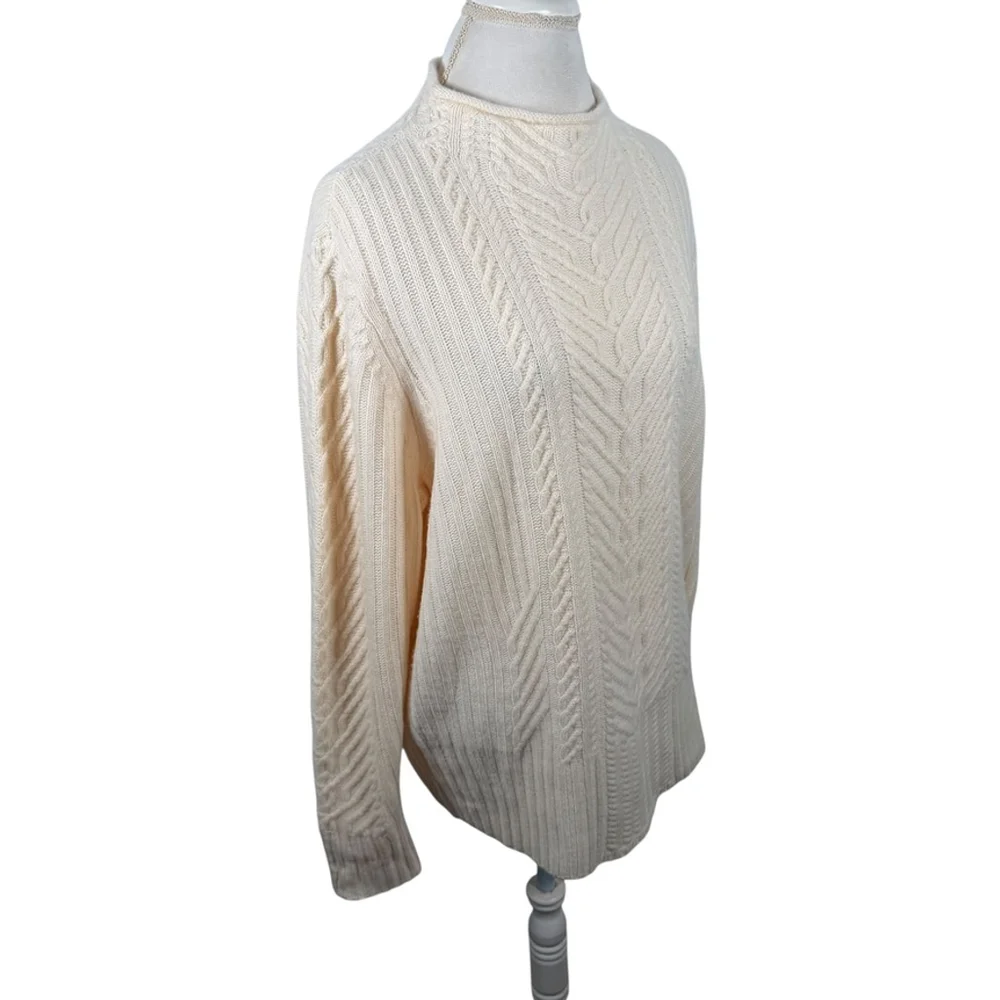 Haven Well Within Cream Cable Aran Knit Roll Neck Sweater 100% Cashmere Size XL - Picture 8 of 11